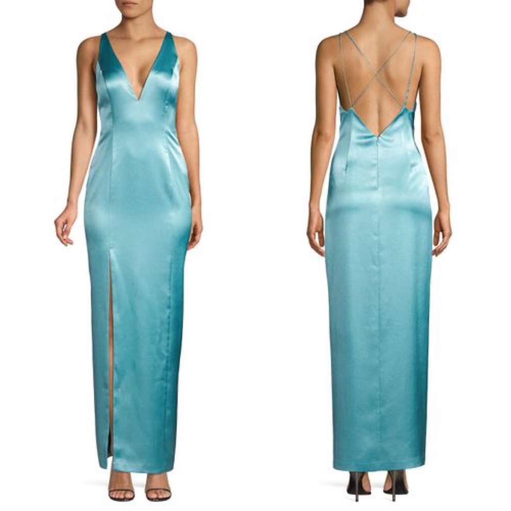 Women's Blue Liquid Satin Gown